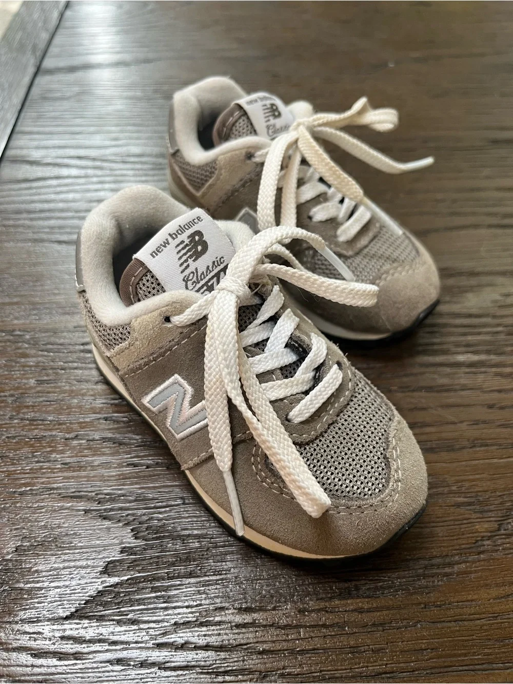 New Balance Kids Grey Suede & Mesh Sneakers with White Laces